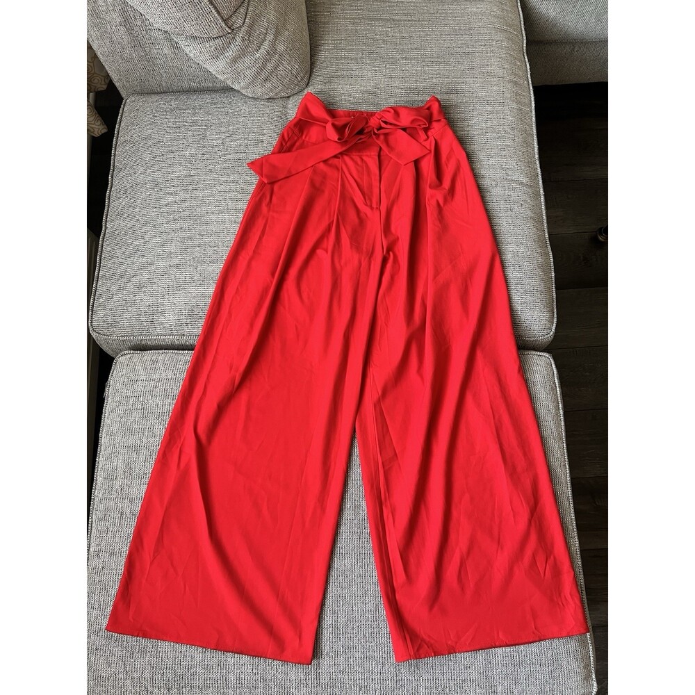 Flying Tomato Wide Leg High Rise Pleated Palazzo Pants Tie Waist Red Size Small